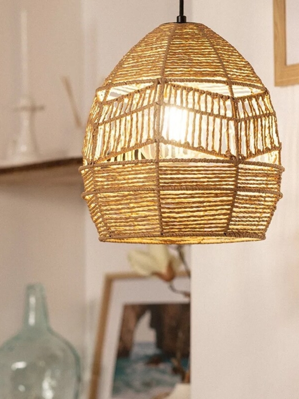 Handwoven Jute Pendant Lamp - Natural Tan